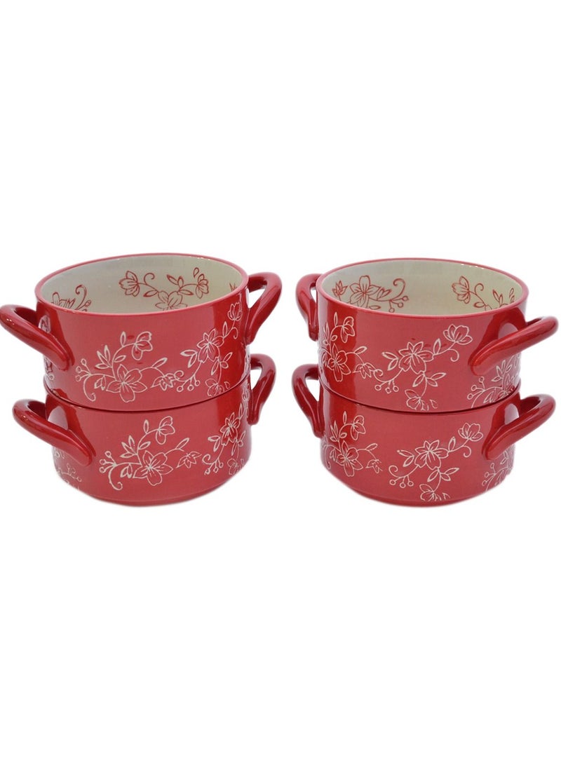 Temp-tations 4-Piece Floral Lace Bakers with Metal Wire Rack, Red - Image 4