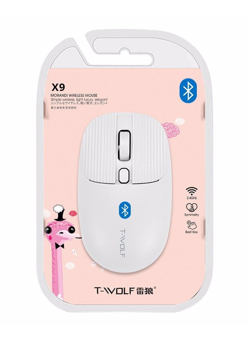 T-WOLF - X9 Bluetooth Mouse , 4 Buttons,  Bluetooth V5.2, 1600DPI Optical Sensor, Ergonomic Design, Life 3 Million , Effective distance 10m – Battery included | White - Image 1