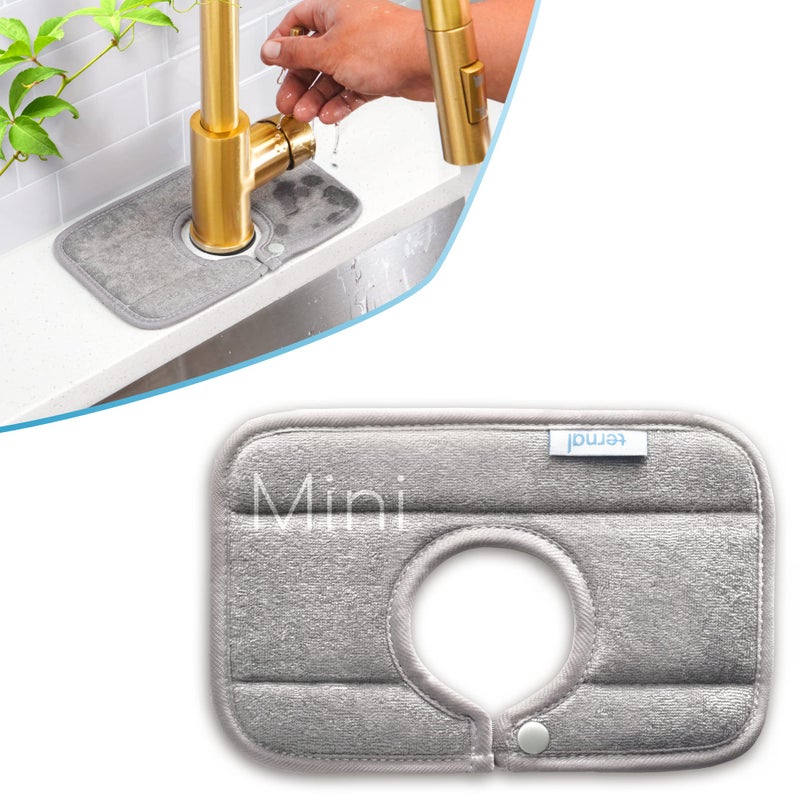 Ternal Sinkmat for Kitchen Faucet Original Design Absorbent Microfiber Fabric Machine Washable Splash Guard  Drip Catcher For Around Faucet Handle Grey XL 1 Pack