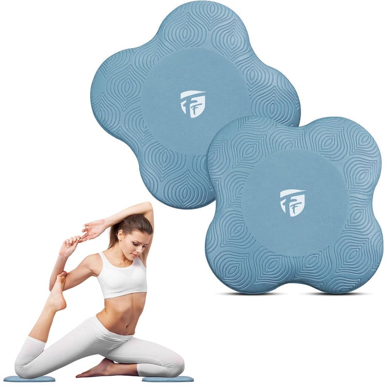 FirstFit وسادة يوغا احترافية للركبة، وسادة إضافية سميكة للمرفقين لتمارين البيلاتس، الألواح والتأمل، وسادة حماية المفاصل غير قابلة للانزلاق، عبوة من 2 - زرقاء - (الحجم - 7.8"طول x 7.8"عرض x 0.78"سمك) - Image 1