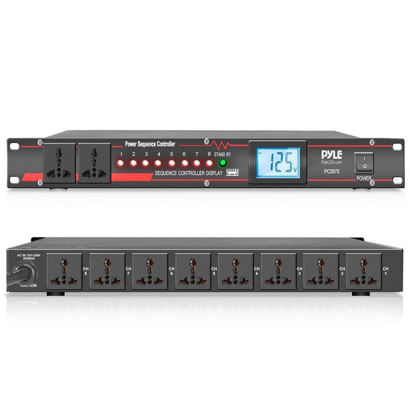 Pyle 10 Outlet Power Sequencer Conditioner 13 Amp 2000W Rack Mount Pro Audio Digital Power Supply Controller Regulator wVoltage Readout Surge Protector for Home Theater StageStudio Use PCO875