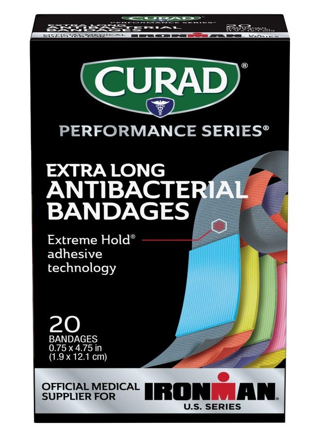 CURAD Performance Series IRONMAN Antibacterial Bandages, Extreme Hold Adhesive Technology, Extra Long Flexible Fabric Bandages for Cuts, Scrapes, & Burns, Assorted Colors, 0.75 x 4.75 inches, 20 Count - Image 2
