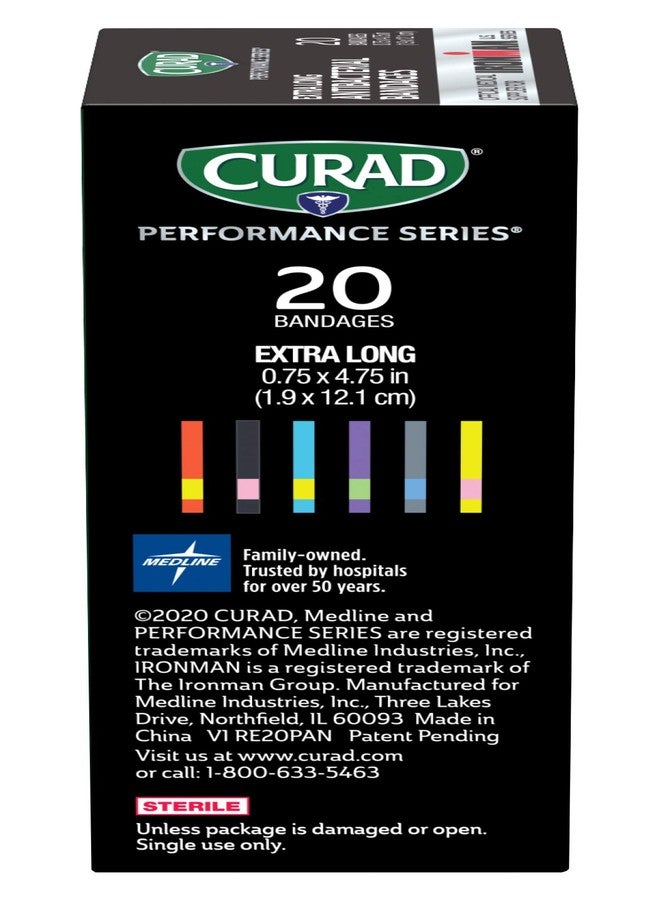 CURAD Performance Series IRONMAN Antibacterial Bandages, Extreme Hold Adhesive Technology, Extra Long Flexible Fabric Bandages for Cuts, Scrapes, & Burns, Assorted Colors, 0.75 x 4.75 inches, 20 Count - Image 4