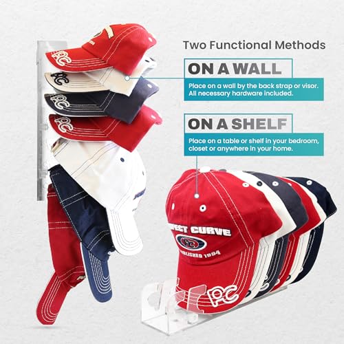 Perfect Curve Hat Organizer for Baseball Caps - Acrylic-like Hat Stand Clear Holder for Closet Shelf - Cap Organizer Stand Display Rack - Plastic Hat Organizers - Hats Holder for Women Holds 14 Caps - Clear 2-Pack - Image 2