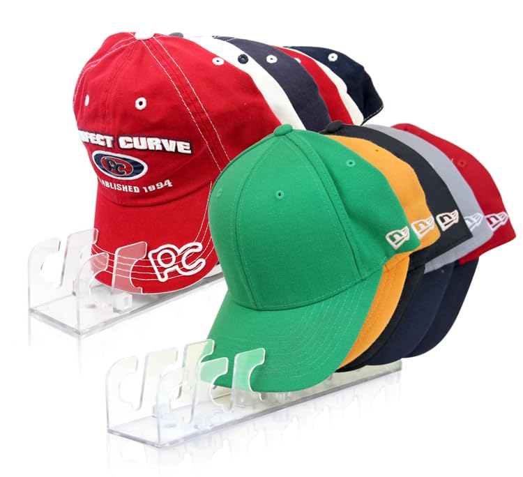 Perfect Curve Hat Organizer for Baseball Caps - Acrylic-like Hat Stand Clear Holder for Closet Shelf - Cap Organizer Stand Display Rack - Plastic Hat Organizers - Hats Holder for Women Holds 14 Caps - Clear 2-Pack - Image 1