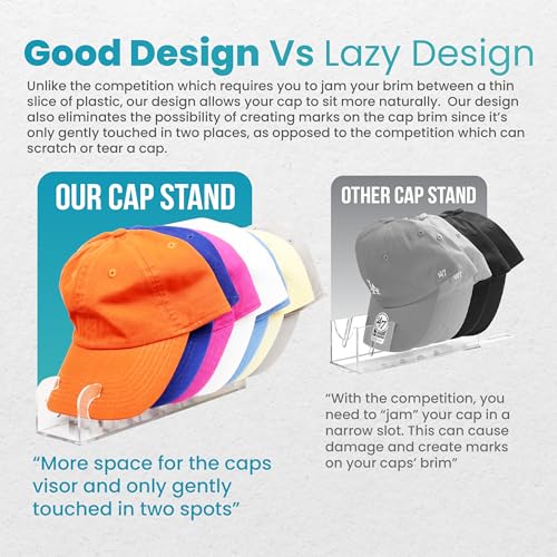 Perfect Curve Hat Organizer for Baseball Caps - Acrylic-like Hat Stand Clear Holder for Closet Shelf - Cap Organizer Stand Display Rack - Plastic Hat Organizers - Hats Holder for Women Holds 14 Caps - Clear 2-Pack - Image 5