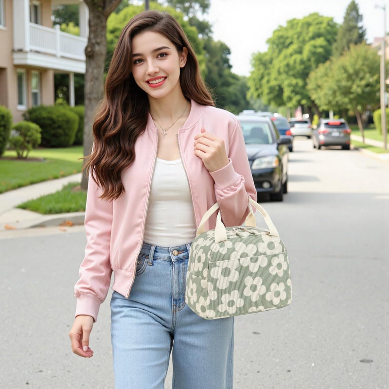 Bluboon Lunch Bag for Women Men Cute Corduroy Lunch Tote Bags Reusable Insulated Lunch Box Large Capacity Reusable Insulated Cooler for Work Picnic or Travel - Image 2