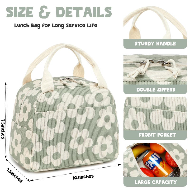 Bluboon Lunch Bag for Women Men Cute Corduroy Lunch Tote Bags Reusable Insulated Lunch Box Large Capacity Reusable Insulated Cooler for Work Picnic or Travel - Image 3
