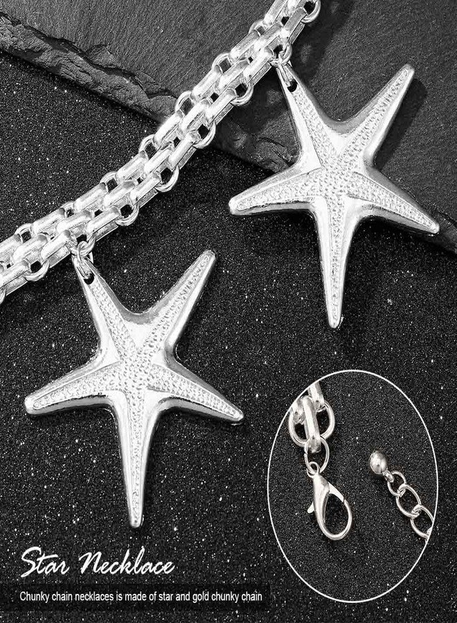CLOACE Star Necklace Pendant Chunky Necklaces Cuban Chain Jewelry for Women (Silver) - Image 5