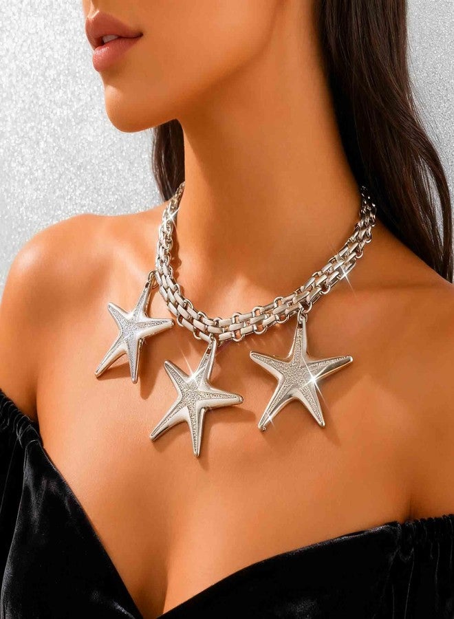 CLOACE Star Necklace Pendant Chunky Necklaces Cuban Chain Jewelry for Women (Silver) - Image 4