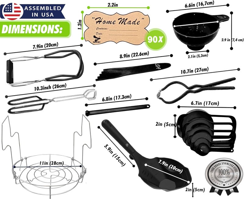 Supa Ant Black Canning Supplies Starter Kit-10 pc Canner Accessories with Canning Rack for Jars, XL Ladle, Wide Mouth Jar Funnel, Jar Lifter & Wrench, Bubble Popper/Measurer, Lid Lifter,Kitchen Tongs - Image 3