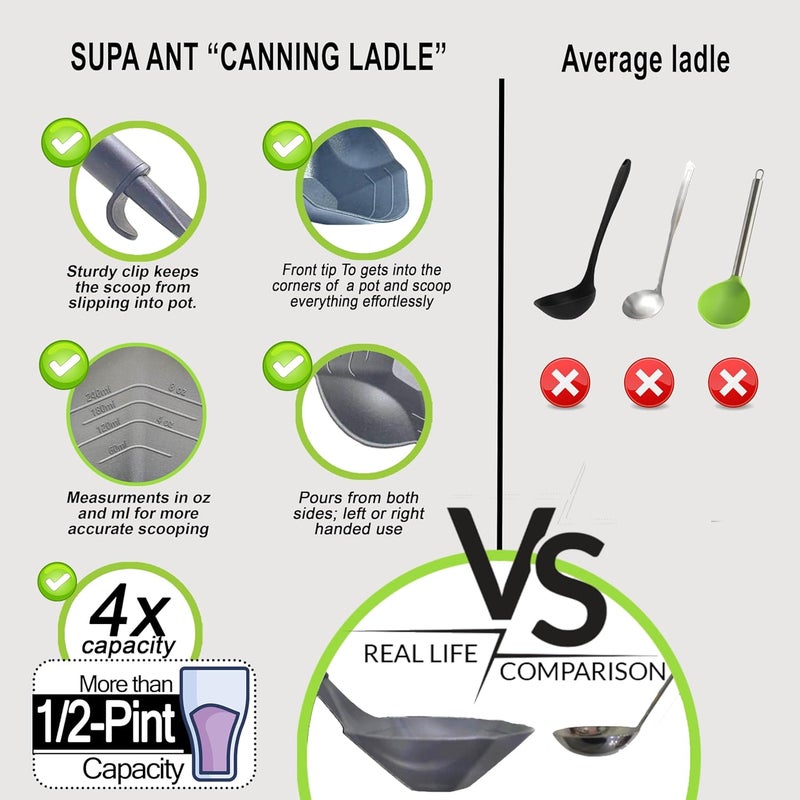 Supa Ant Black Canning Supplies Starter Kit-10 pc Canner Accessories with Canning Rack for Jars, XL Ladle, Wide Mouth Jar Funnel, Jar Lifter & Wrench, Bubble Popper/Measurer, Lid Lifter,Kitchen Tongs - Image 4