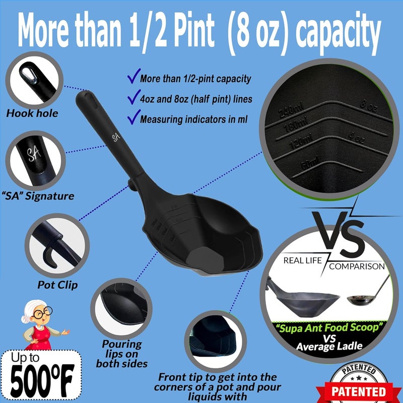 Supa Ant Black Canning Supplies Starter Kit-10 pc Canner Accessories with Canning Rack for Jars, XL Ladle, Wide Mouth Jar Funnel, Jar Lifter & Wrench, Bubble Popper/Measurer, Lid Lifter,Kitchen Tongs - Image 2