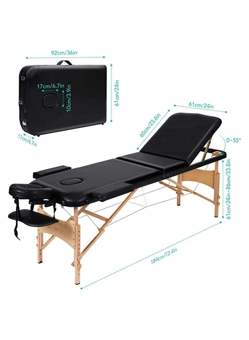Cool Baby Portable Spa Bed Folding Facial Adjustable Lash Tattoo Table with Headrest Armrest Black - Image 3