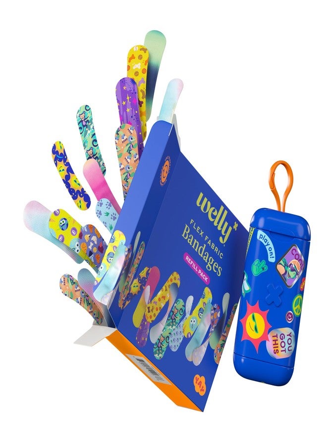 Welly Bandage Clip N' Go Tin & Refill Pack | Adhesive Flexible Fabric Bandages and Tin | Assorted Shapes and Patterns for Minor Cuts, Scrapes, and Wounds - 100 Count - Image 3