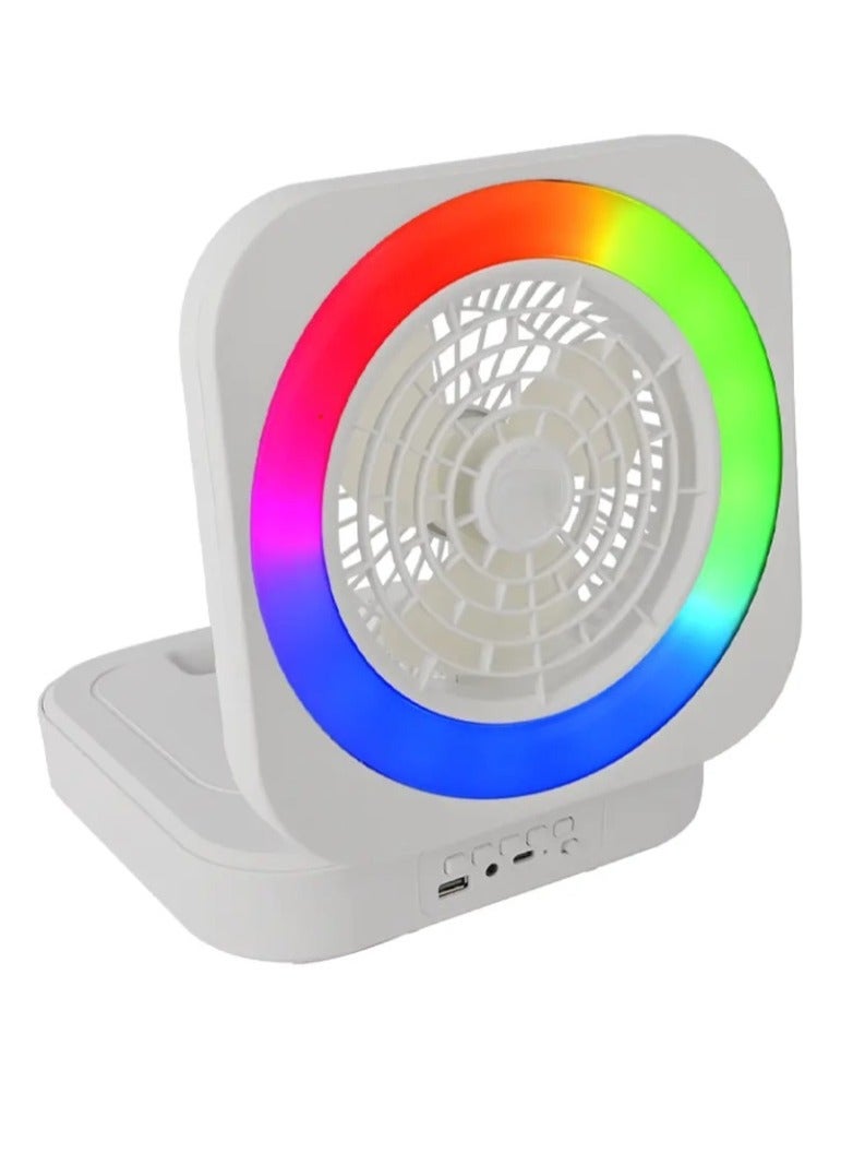 Portable Wireless Speaker with Fan Colorful Lights Unique Design Stereo Speakers FM Radio  - Image 1