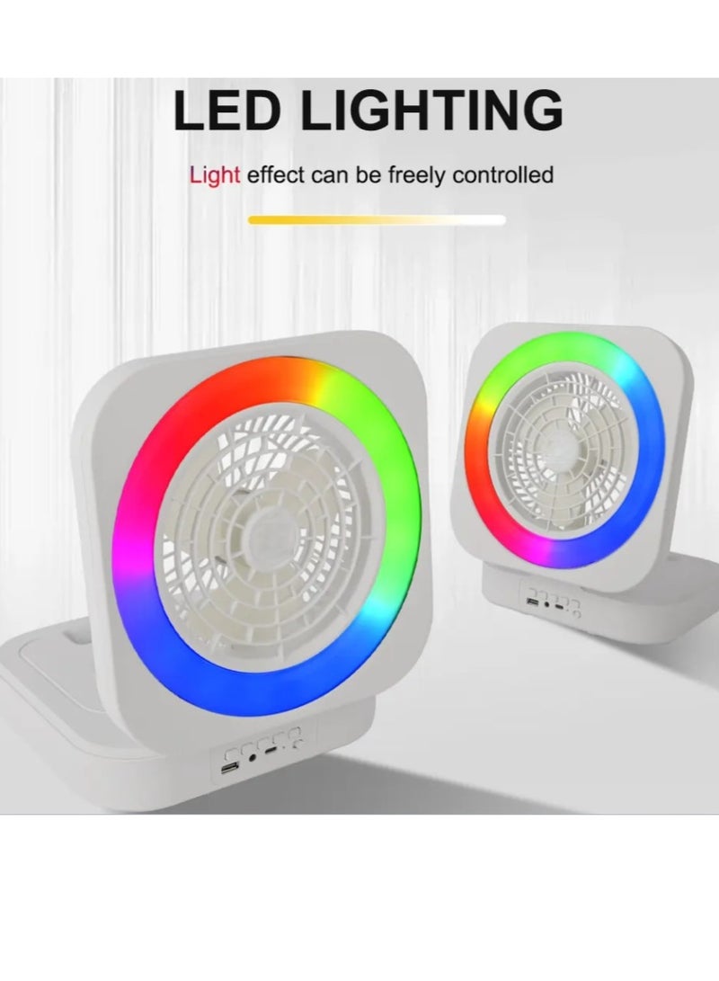 Portable Wireless Speaker with Fan Colorful Lights Unique Design Stereo Speakers FM Radio  - Image 2