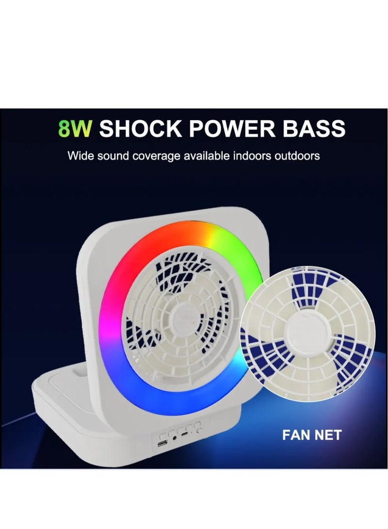 Portable Wireless Speaker with Fan Colorful Lights Unique Design Stereo Speakers FM Radio  - Image 3