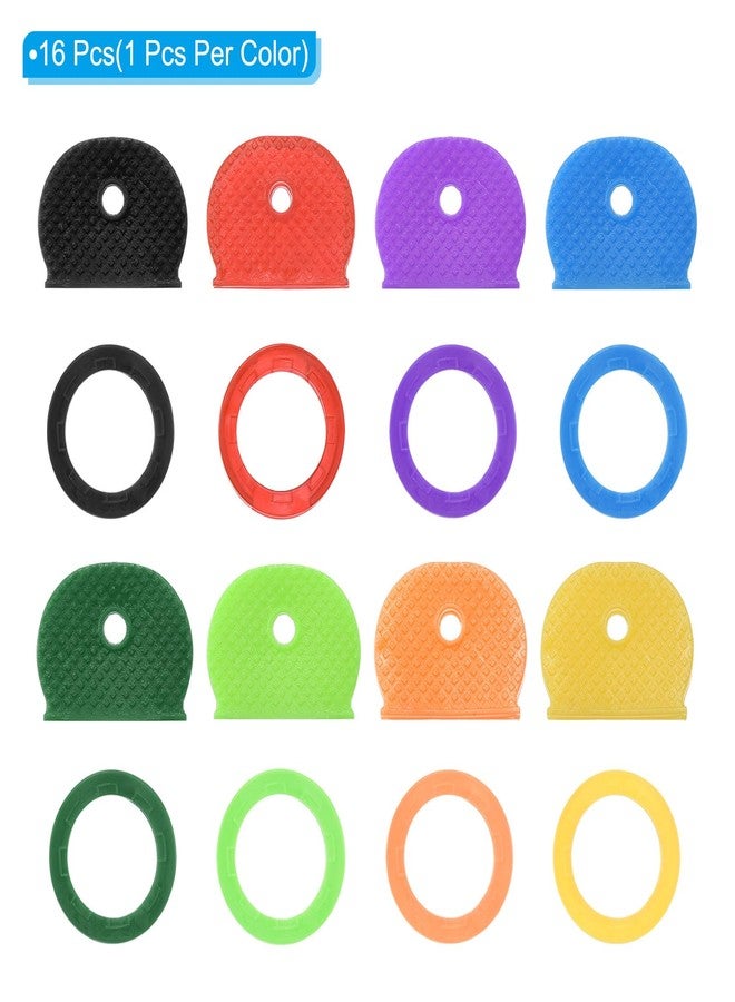 PATIKIL Key Caps Covers Tags Set, 16 Pack Keys Ring Coding Identifiers Silicone Case Shell Protector for Office House Apartment, 8 Assorted Colors - Image 3