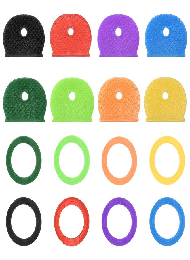 PATIKIL Key Caps Covers Tags Set, 16 Pack Keys Ring Coding Identifiers Silicone Case Shell Protector for Office House Apartment, 8 Assorted Colors - Image 1