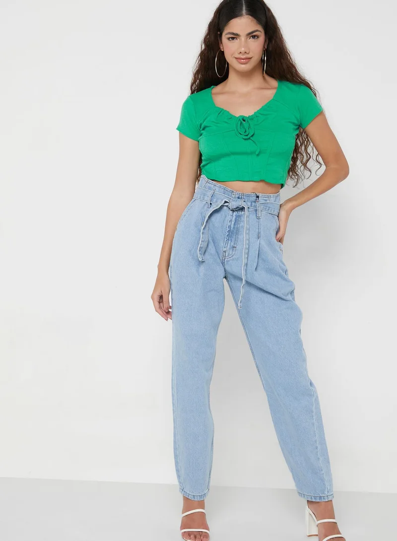Ginger Solid Drawstring Detail Top