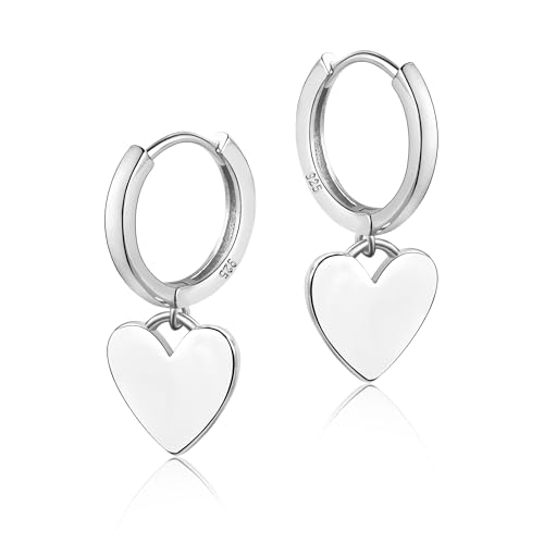 ALEXCRAFT Sterling Silver Heart Earrings Huggie Hoop Earrings for Women Silver Heart Dangle Earring Hypoallergenic Dangle Drop Earing - Image 1
