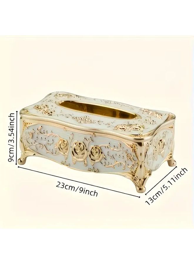 Rose Golden Tissue Box Holder With Lid Floral Pattern Bathroom Vanity Decor - Image 3