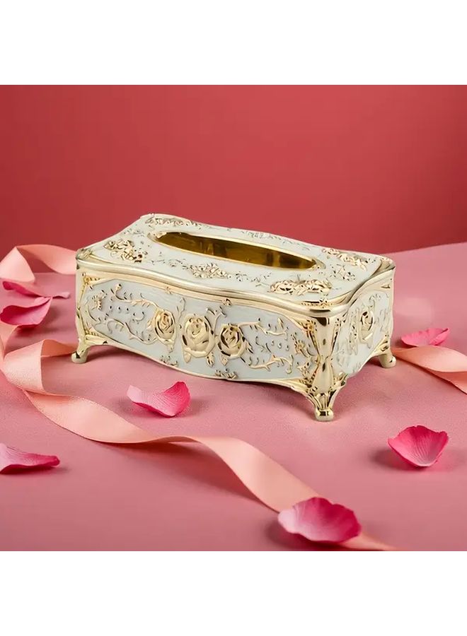 Rose Golden Tissue Box Holder With Lid Floral Pattern Bathroom Vanity Decor - Image 1
