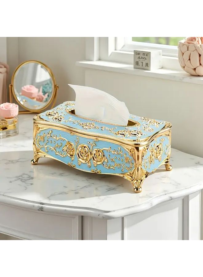 Rose Golden Tissue Box Holder With Lid Floral Pattern Bathroom Vanity Decor - Image 2