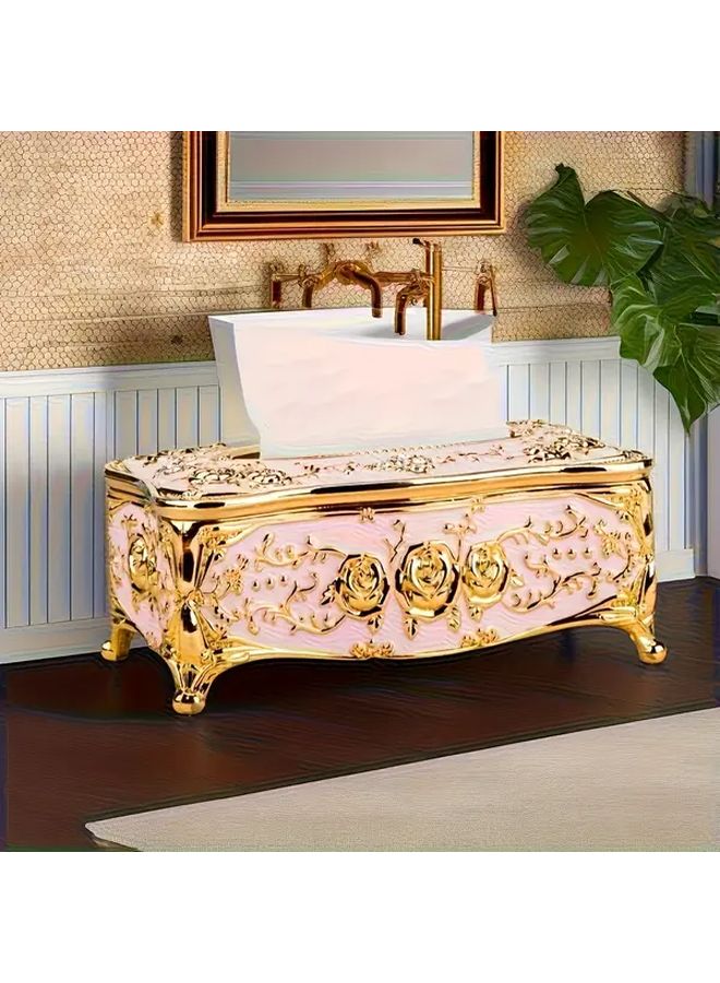 Rose Golden Tissue Box Holder With Lid Floral Pattern Bathroom Vanity Decor - Image 4