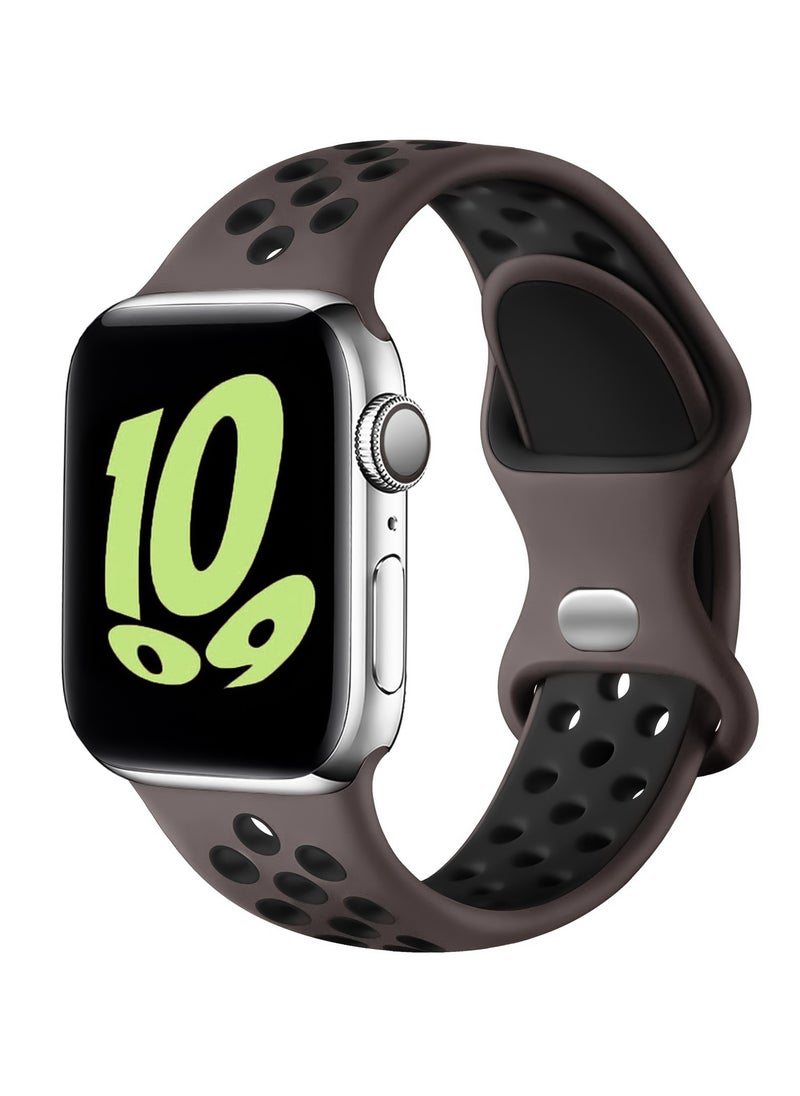 Generic - Compatible with Apple Watch Band 45mm 44mm 42mm 49mm ,Soft Silicone Sport Breathable Replacement Band Compatible for Apple Watch SE iWatch Series 7 8 6 5 4 3 2 1 ultra, Black & Brown )  M/L - Image 1