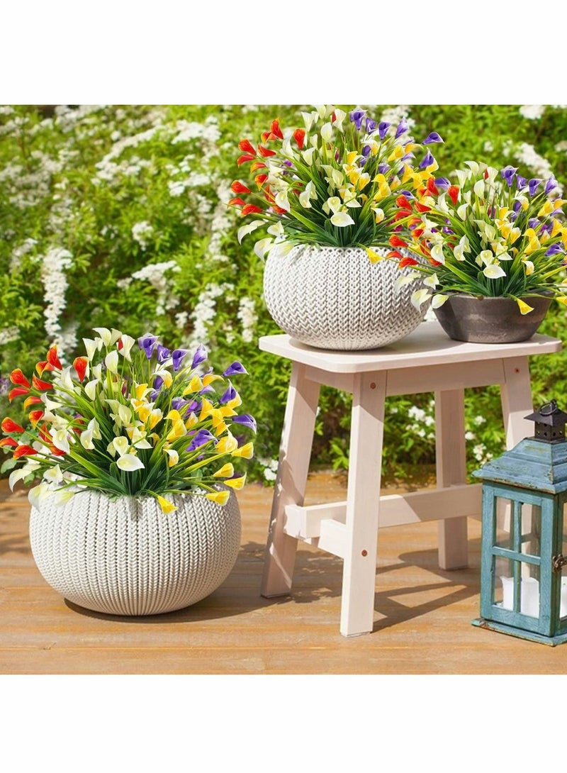 Captaintech Artificial Flowers for Outdoors, 12 Bundles Calla Lily UV Resistant Faux Fake Plants Plastic Summer Flower Indoor Outside Hanging Planter Home Garden Porch Decor Mixed Color - Image 5