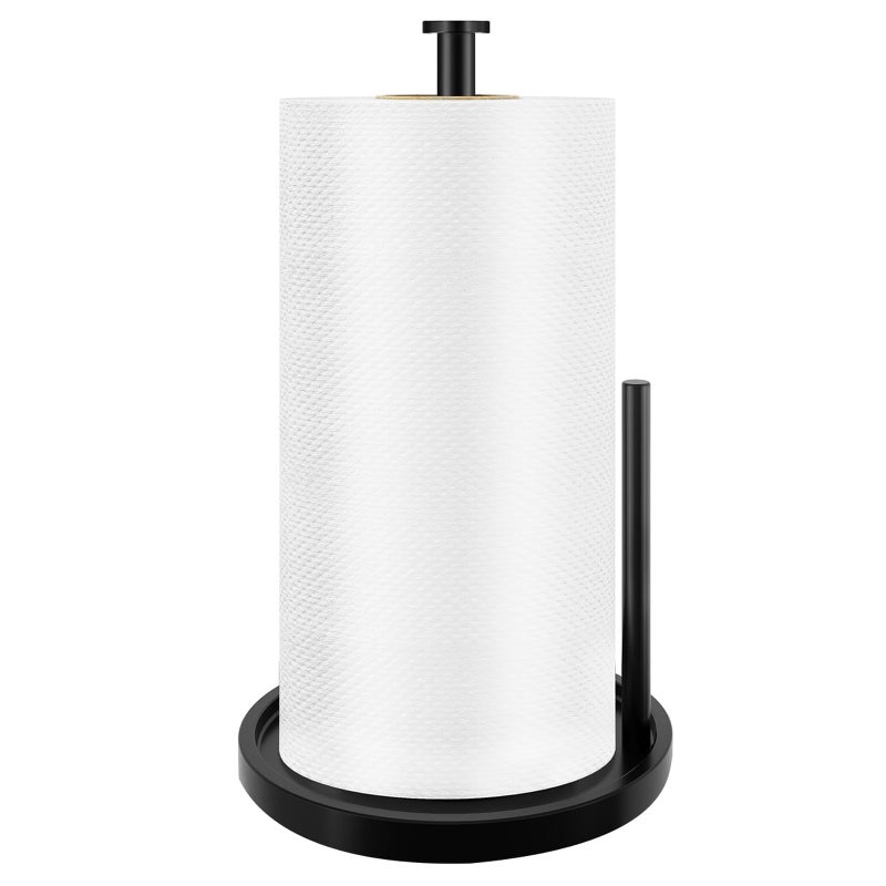 Paper Towel Holder Countertop Standing Paper Roll Holder with Anti Slip Weighted Base Stainless Steel Freestanding Paper Towel Holder for Kitchen Black