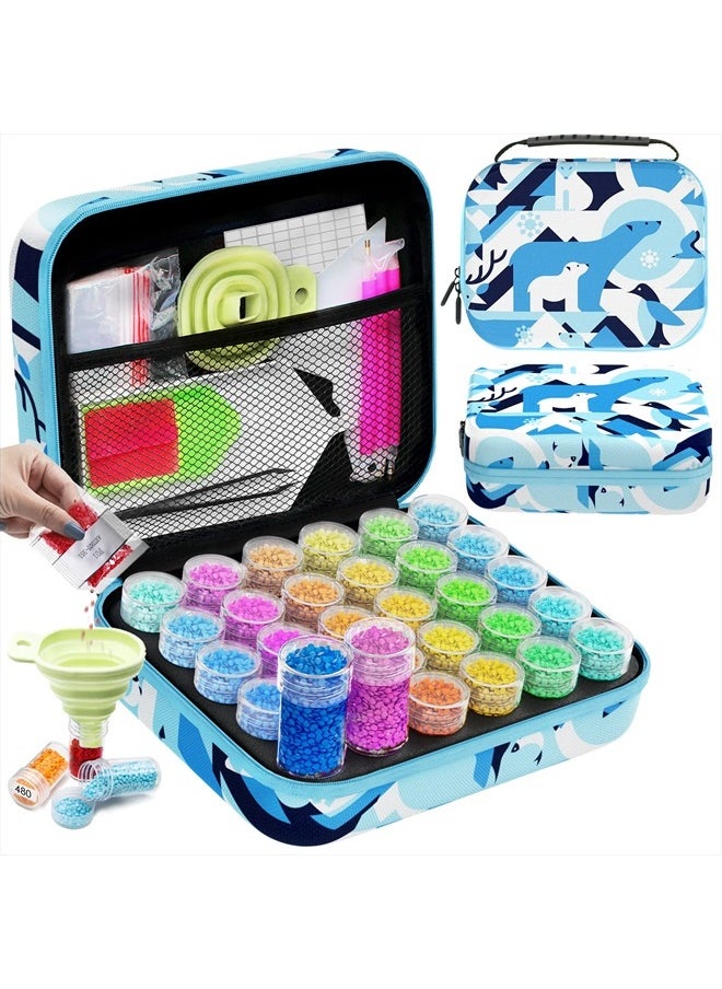 ARTDOT Diamond Painting Storage Containers, 30 Slots Diamond Painting Kits Accessories and Tools Portable Diamond Painting Organizer Case for 5D Diamond Beads Jewelry Rings (Blue)  - Image 1