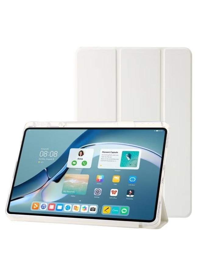 PROMASS Case Cover For Huawei Matepad 11 Pro 2024 Clear Acrylic 3-Fold Leather Tablet Case White