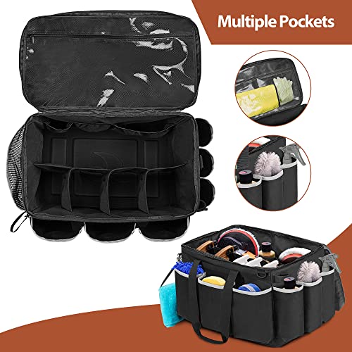 HODRANT Extra-Large Detailing Bag with Waterproof EVA Hard Bottom, Auto Detail Supplies Organizer for Polisher, Bottles & Detailing Kit, Car Care Tools Tote with Lid & Shoulder Strap, Patent Design - Image 2