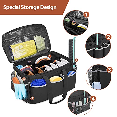 HODRANT Extra-Large Detailing Bag with Waterproof EVA Hard Bottom, Auto Detail Supplies Organizer for Polisher, Bottles & Detailing Kit, Car Care Tools Tote with Lid & Shoulder Strap, Patent Design - Image 3