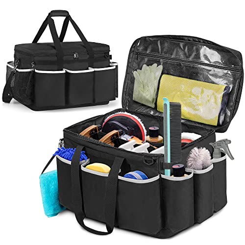 HODRANT Extra-Large Detailing Bag with Waterproof EVA Hard Bottom, Auto Detail Supplies Organizer for Polisher, Bottles & Detailing Kit, Car Care Tools Tote with Lid & Shoulder Strap, Patent Design - Image 1
