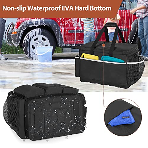 HODRANT Extra-Large Detailing Bag with Waterproof EVA Hard Bottom, Auto Detail Supplies Organizer for Polisher, Bottles & Detailing Kit, Car Care Tools Tote with Lid & Shoulder Strap, Patent Design - Image 4
