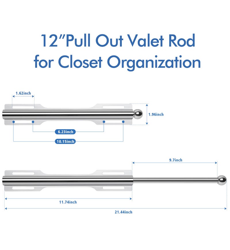 FIRJOY 12" Valet Rod for Closet Pull Out (1 Pack, Chrome) - Image 2