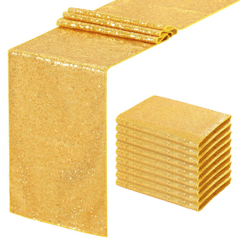Gold Table Runners 10 Pieces 12x72 Inch Glitter Dining Table Runner Sequin Table Cover Runners for Party Wedding Birthday Bridal Shower Decorations