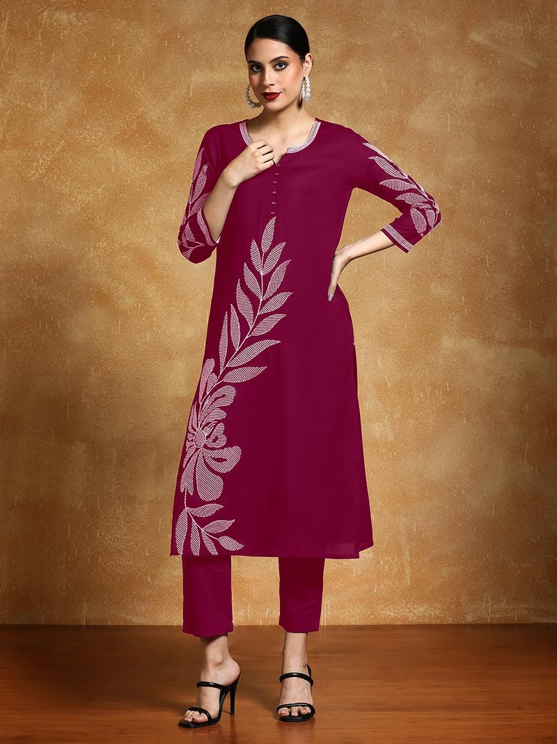 Varanga Women Thread Embroidered Floral Motif Kurta Maroon - Image 2