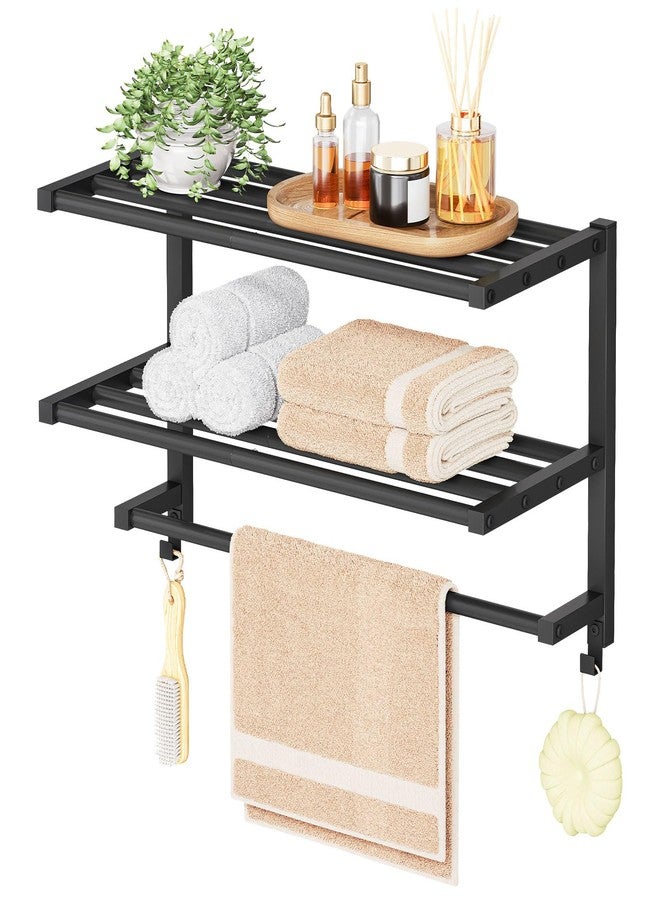 HOOBRO 23.8" Towel Rack for Bathroom, 3 Tier Towel Shelf with Tower Bars, Bathroom Storage Organizer for Towels and Toiletries, Towel Holder Wall Mounted with 2 Hooks, Black BK08LB01 - Image 1