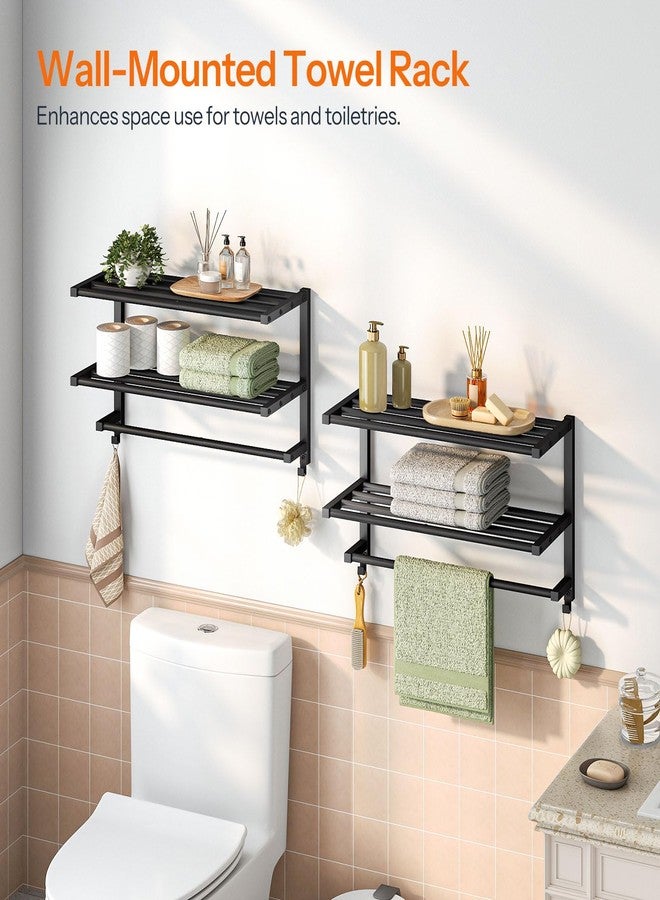 HOOBRO 23.8" Towel Rack for Bathroom, 3 Tier Towel Shelf with Tower Bars, Bathroom Storage Organizer for Towels and Toiletries, Towel Holder Wall Mounted with 2 Hooks, Black BK08LB01 - Image 2