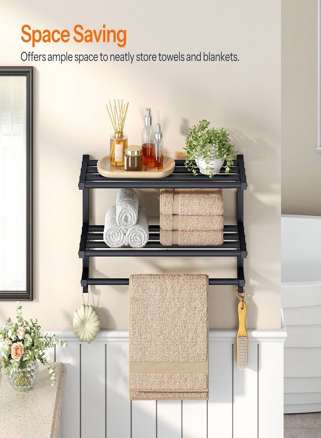 HOOBRO 23.8" Towel Rack for Bathroom, 3 Tier Towel Shelf with Tower Bars, Bathroom Storage Organizer for Towels and Toiletries, Towel Holder Wall Mounted with 2 Hooks, Black BK08LB01 - Image 3