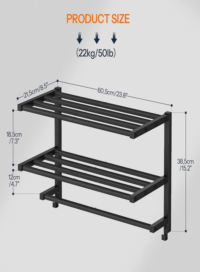 HOOBRO 23.8" Towel Rack for Bathroom, 3 Tier Towel Shelf with Tower Bars, Bathroom Storage Organizer for Towels and Toiletries, Towel Holder Wall Mounted with 2 Hooks, Black BK08LB01 - Image 4