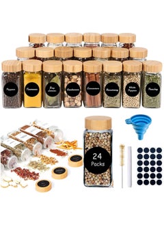 KITCHENOO 24 Hour Glass Jars 120ml Jar with Bamboo Lids - Complete Set of Infuser Organizers with Labels, Funnel and Cleaning Brush  - Image 1