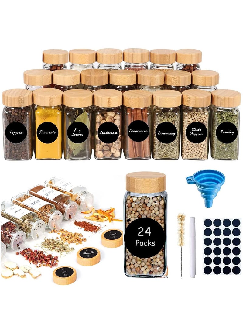 KITCHENOO - 24 Hour Glass Jars 120ml Jar with Bamboo Lids - Complete Set of Infuser Organizers with Labels, Funnel and Cleaning Brush - Image 1