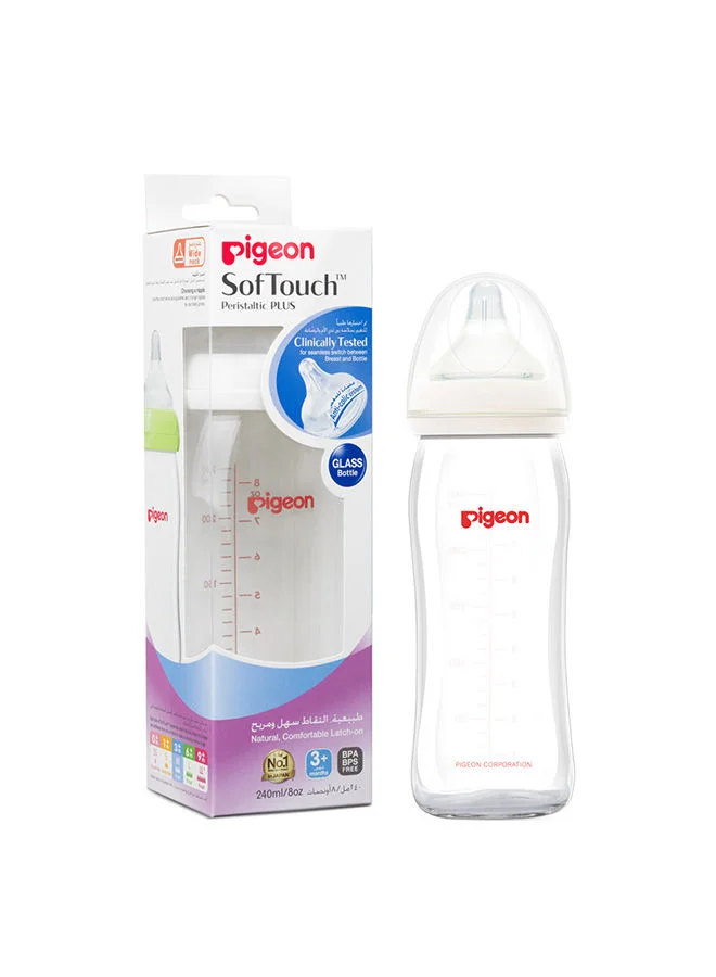 pigeon Softouch  Peristaltic Plus Glass Bottle 240Ml Wide Neck Glass