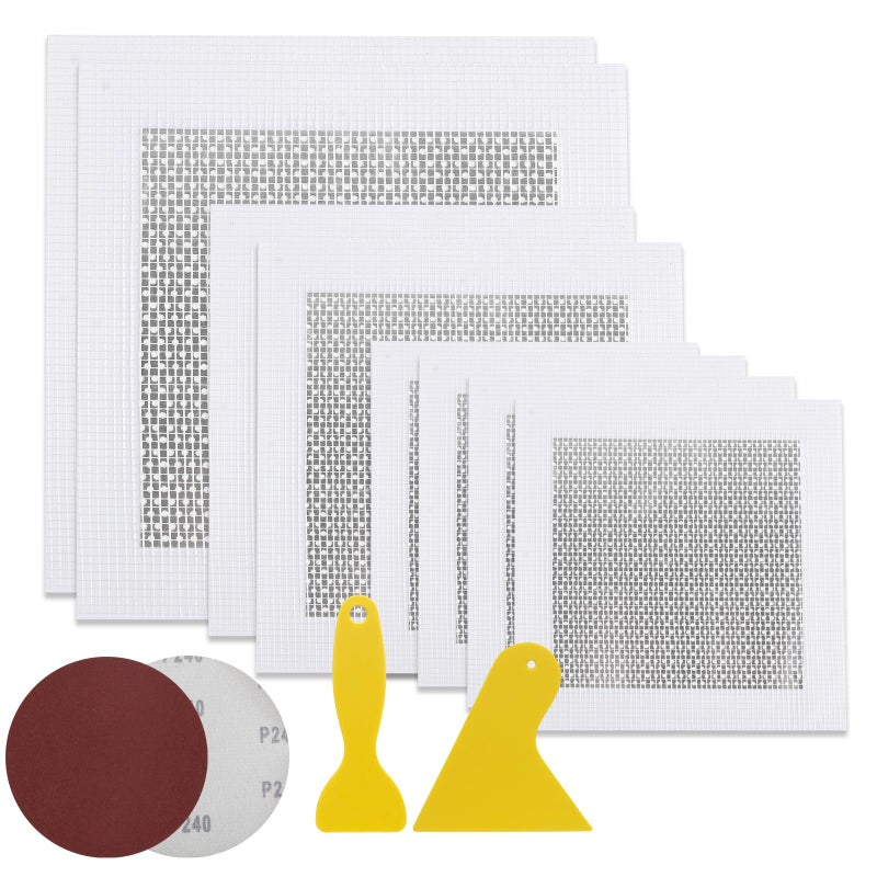 Romeda Drywall Patch Kit 11 Pack, 4/6/8 Inch Wall Patch with Extended Self Adhesive Mesh, Dry Wall Patch with Scraper and Sandpaper for Hole Repair - Image 1